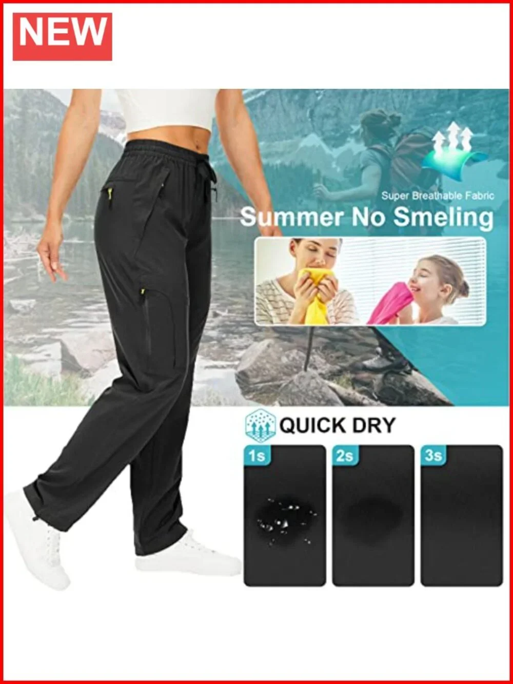 UPF 50+ Quick Dry Lightweight Hiking Cargo Pants with Zipper Pockets